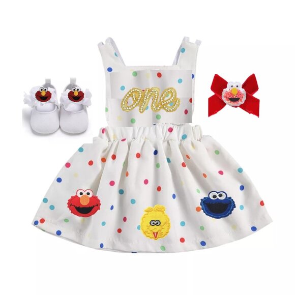 Elmo Dress Smash Cake First Birthday Cookie Monster Clothes Sesame Street Dress - Picture 1 of 8